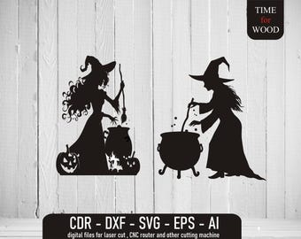 料理する魔女ベクター 魅力的な魔女 svg 魔女デジタルファイル 魔法の大釜 svg 魔法の大釜ベクター 美しい魔女 CNC ファイル