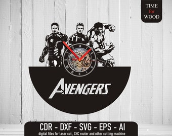 スーパーヒーロー チーム ウォールクロック デジタル ファイル スーパーヒーロー クロック ベクター アベンジャーズ ウォールクロック svg アベンジャーズ クロック CnC カット ファイル