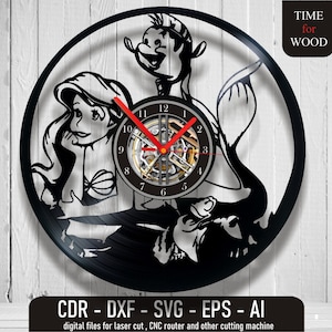 Little Mermaid Vinyl Clock File Mermaid cdr Mermaid eps Mermaid svg Mermaid dxf File Mermaid Silhouette Mermaid cut file Mermaid Vector