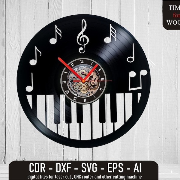 Piano and Notes Vector Piano Vector Piano svg Notes svg Piano Vinyl Clock for Musicians Gift svg Piano dxf Notes dxf Piano Silhouette Cut