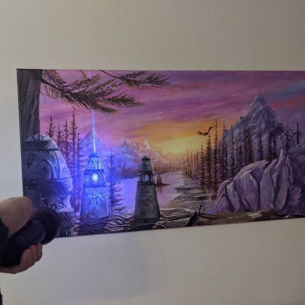 The Guardian Stones | 24 x 48 UV reaktive Ölgemälde | Skyrim Fan Kunst