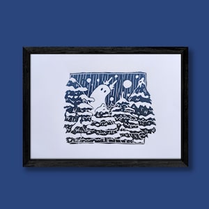 Petit esprit fantôme de la forêt - Linogravure