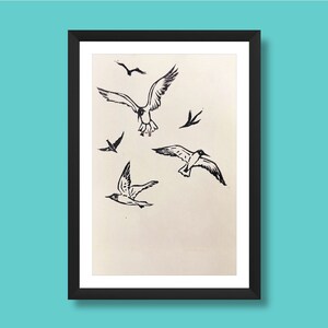 Seagulls - Linocut - A5 size card