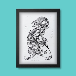 Carpe Koï - Linogravure - Carte format A5