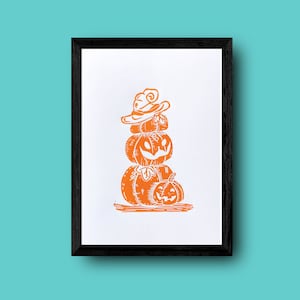 Les citrouilles malicieuses - Carte et marque-page - Linogravure