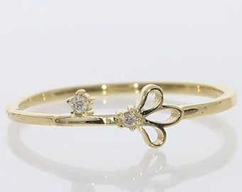Dainty 14K Gold Diamond Engagement Ring - Thin Minimalist Ring