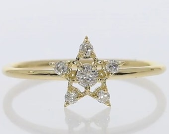 14K Gold Diamant Stern Ring - Celestial Jewelry