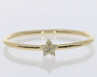 14k Gold Stern Diamant Ring - Minimalistischer himmlischer Schmuck