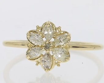 Diamond Flower Engagement Ring - 14k Gold Minimalist Ring