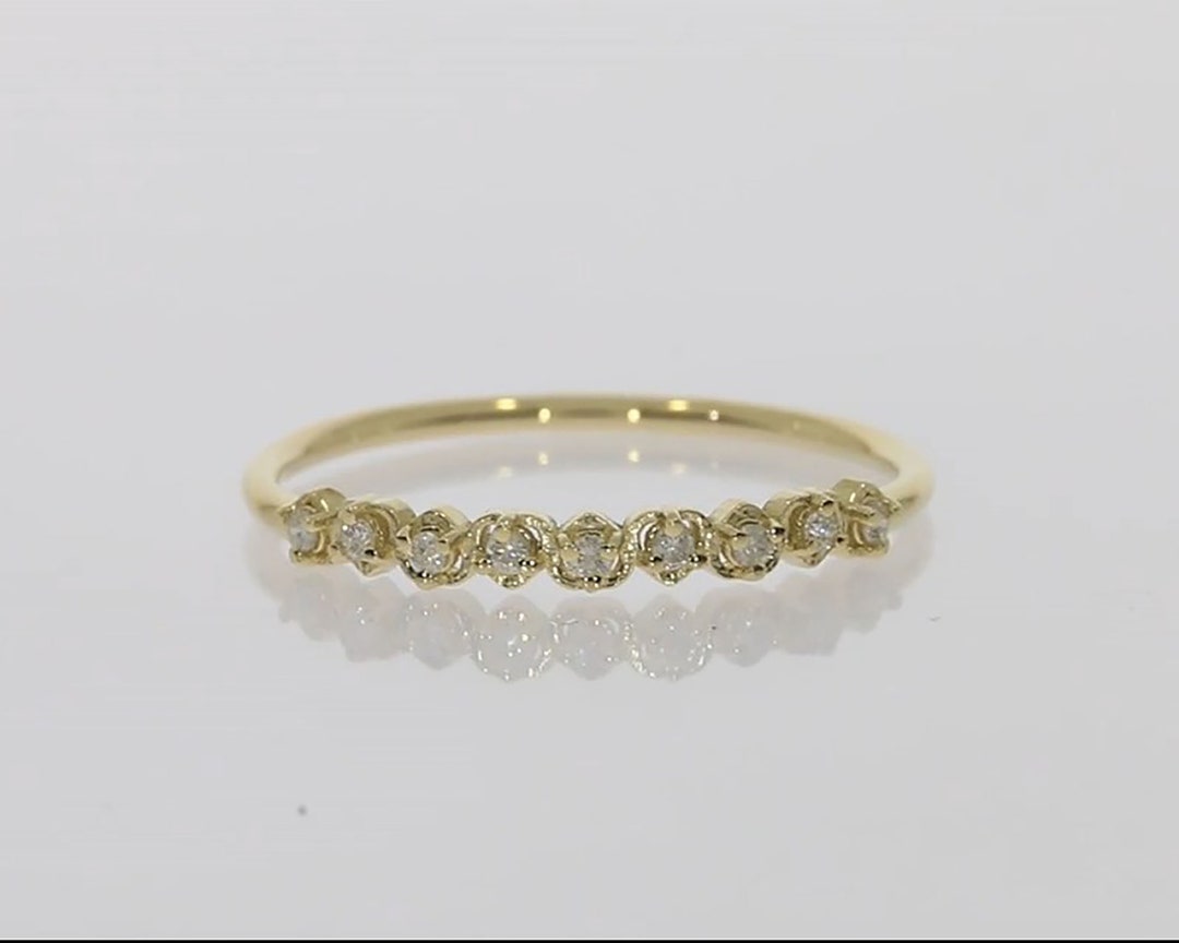 Dainty 14K Gold Diamond Wedding Band – Minimalist Stacking Ring - Etsy