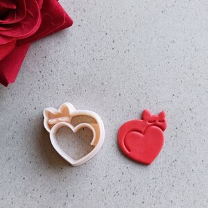 Heart with cat shaped polymer clay cutter, Valentine&#39;s Day Clay Cutter, Heart 19