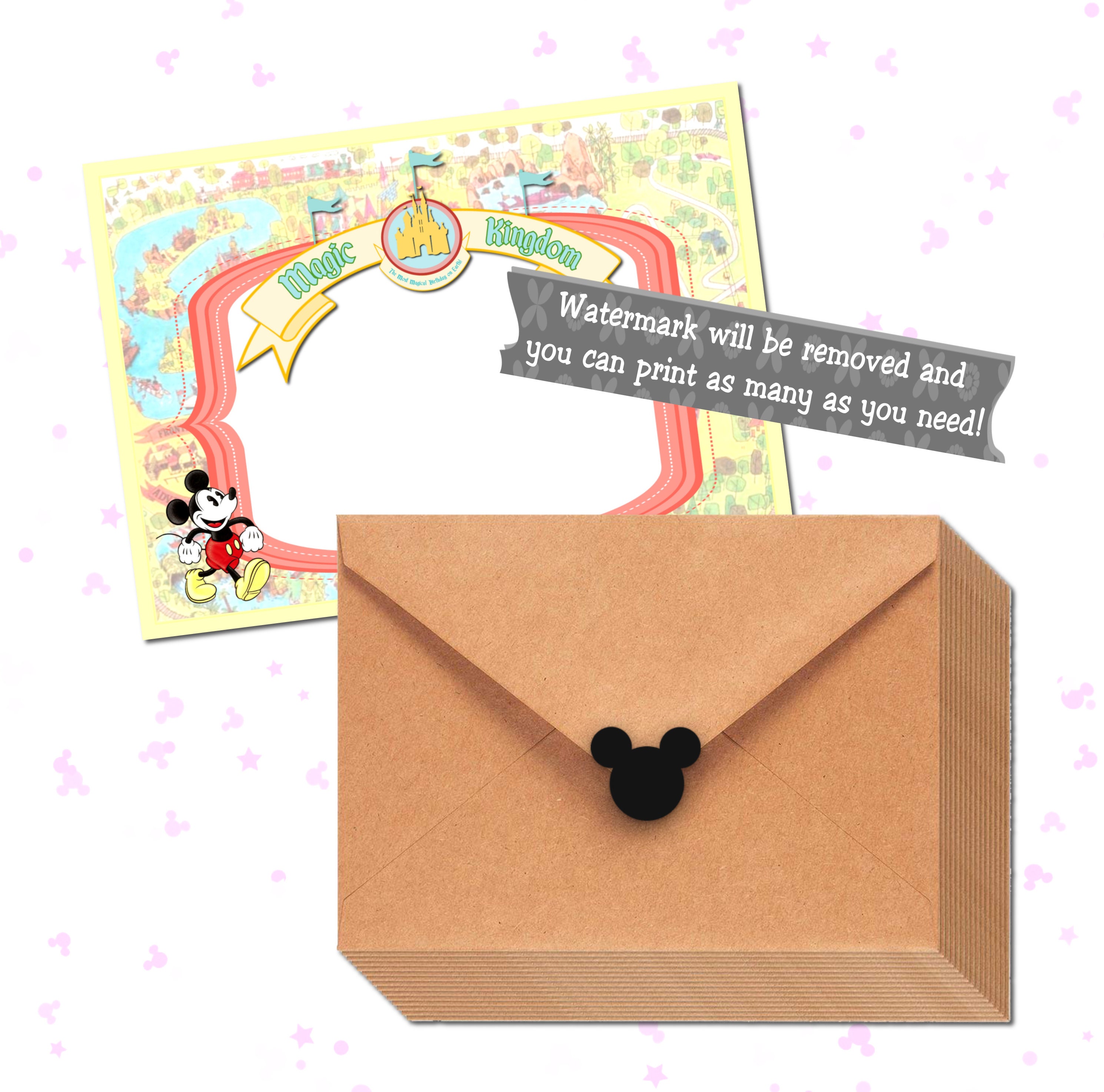 DIY Party Invitations Magic Kingdom Disneyland Disney World | Etsy