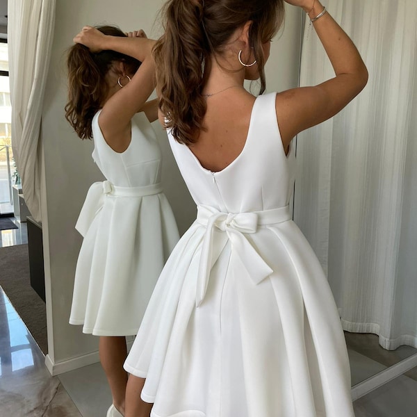 Short Neoprene Dress, Short Prom Dress, Short Wedding Dress, White Cocktail Dress, Cream Wedding Dress, A-line Wedding Dress, XS - L