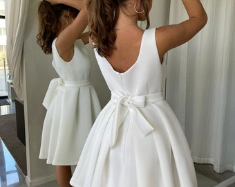 Short Neoprene Dress, Short Prom Dress, Short Wedding Dress, White Cocktail Dress, Cream Wedding Dress, A-line Wedding Dress, XS - L