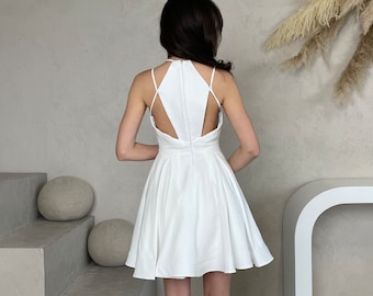 Short White Dress, Short Wedding Dress, White Cocktail Dress, Simple V-Neck Wedding Dress, A-line Wedding Dress, Elegant dress, XS - L