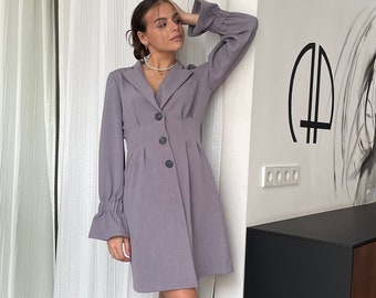 Grey Dress, Elegant Dress, Classic Dress, Formal Jacket, V Neck Dress, Dress With Sleeves, Dress For Work, Blazer Dress, Occasion Dress