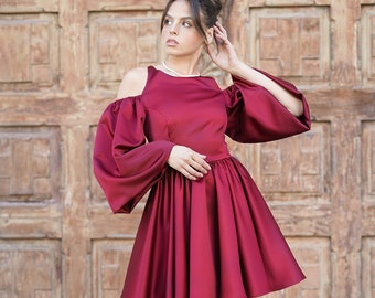 Short Burgundy Dress, Short Wedding Guest Dress, Burgundy Cocktail Dress, Simple Wedding Dress, Wedding Guest Dress, Elegant Dress, XS - L