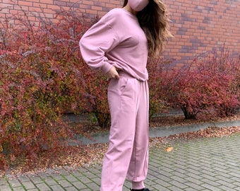 Two Piece Set/ Tracksuit Women + FaceMask/ Sweatshirt and Sweatpants/ Tracksuit Set/ Comfy Homewear/ Jogger Set Women/ Homewear Women