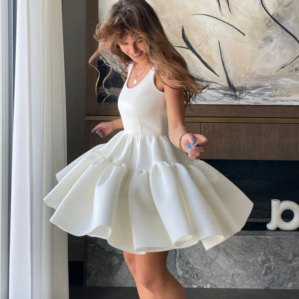 Short White Dress, Short Wedding Dress, White Cocktail Dress, Simple Neoprene Wedding Dress, A-line Wedding Dress, Elegant dress, XS - L