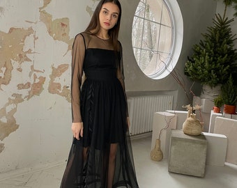 Black Dress, Prom Dress, Elegant Dress, Maxi Dress, Long Dress, Occasion Dress, Romantic Dress, Tulle Dress, Classic Dress, XS - L, Cute