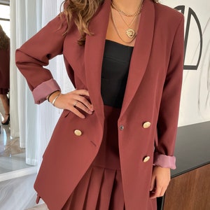 Two Piece Women Suit, Women Pleated Skirt Suit, Women Blazer and Skirt, Women Work Suit, Elegant Suit for Women, Long Jacket Suit for Women image 5