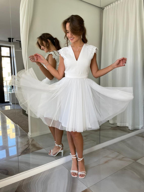 Vestido blanco corto, vestido de novia corto, vestido de cóctel