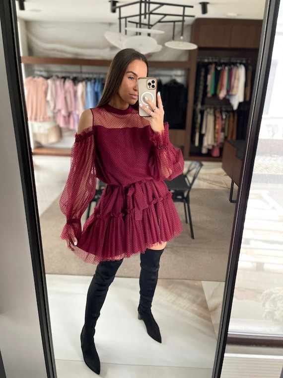 burgundy casual dress