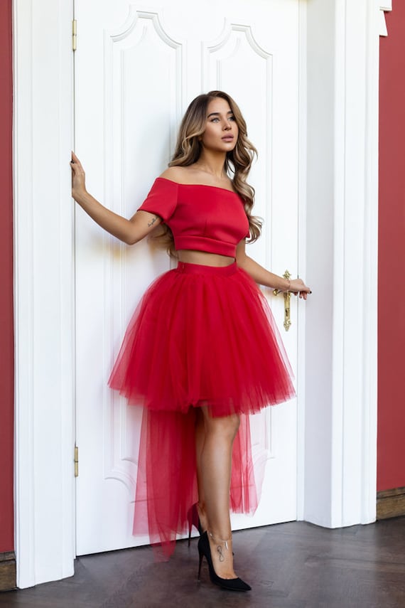 Tul vestido mujeres top corto y falda de tul vestido de hombro apagado falda de tutu