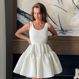 Short White Dress, Short Wedding Dress, White Cocktail Dress, Simple Neoprene Wedding Dress, A-line Wedding Dress, Elegant dress, XS L image 2