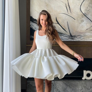 Short White Dress, Short Wedding Dress, White Cocktail Dress, Simple Neoprene Wedding Dress, A-line Wedding Dress, Elegant dress, XS L image 8