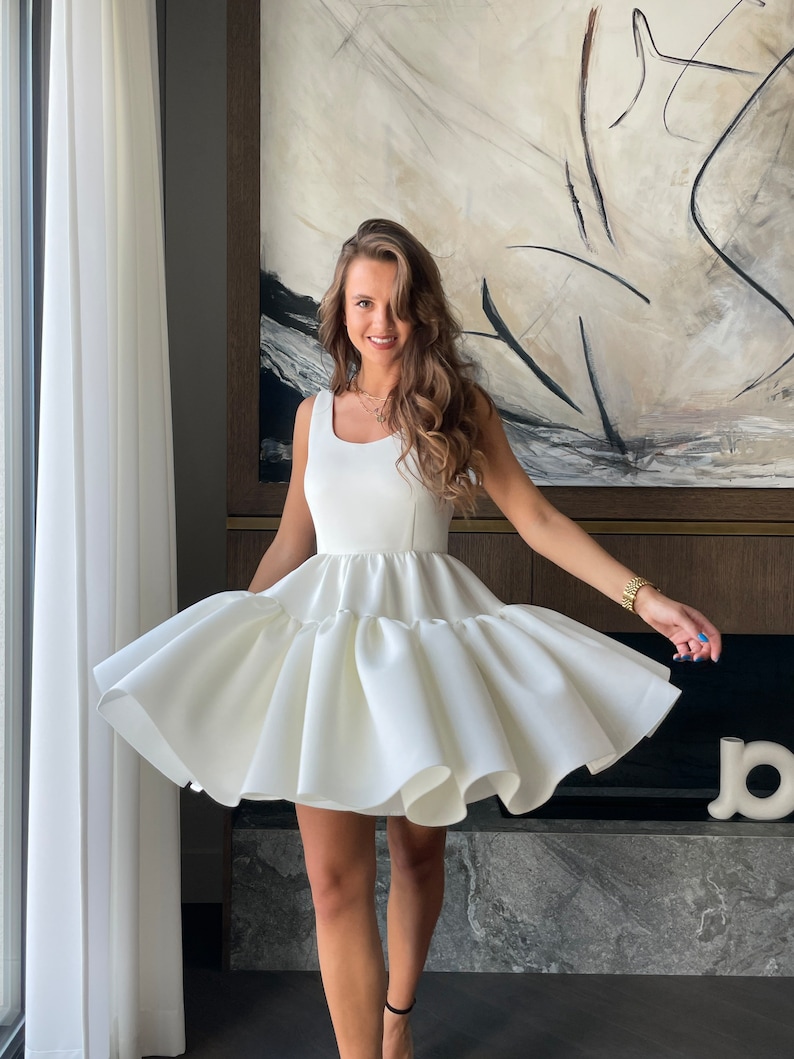 Short White Dress, Short Wedding Dress, White Cocktail Dress, Simple Neoprene Wedding Dress, A-line Wedding Dress, Elegant dress, XS L image 8