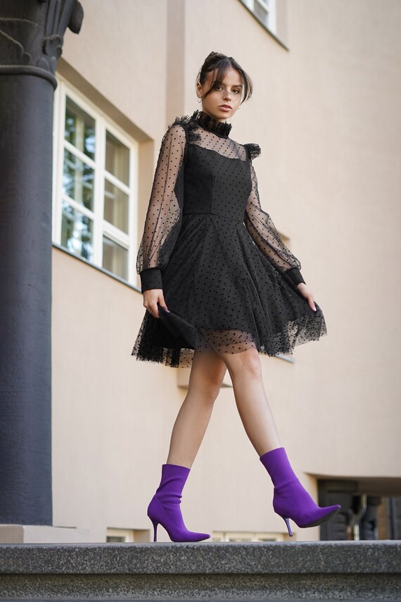 Black Tulle Dress Women - Cocktail Dress - Guest Dress
