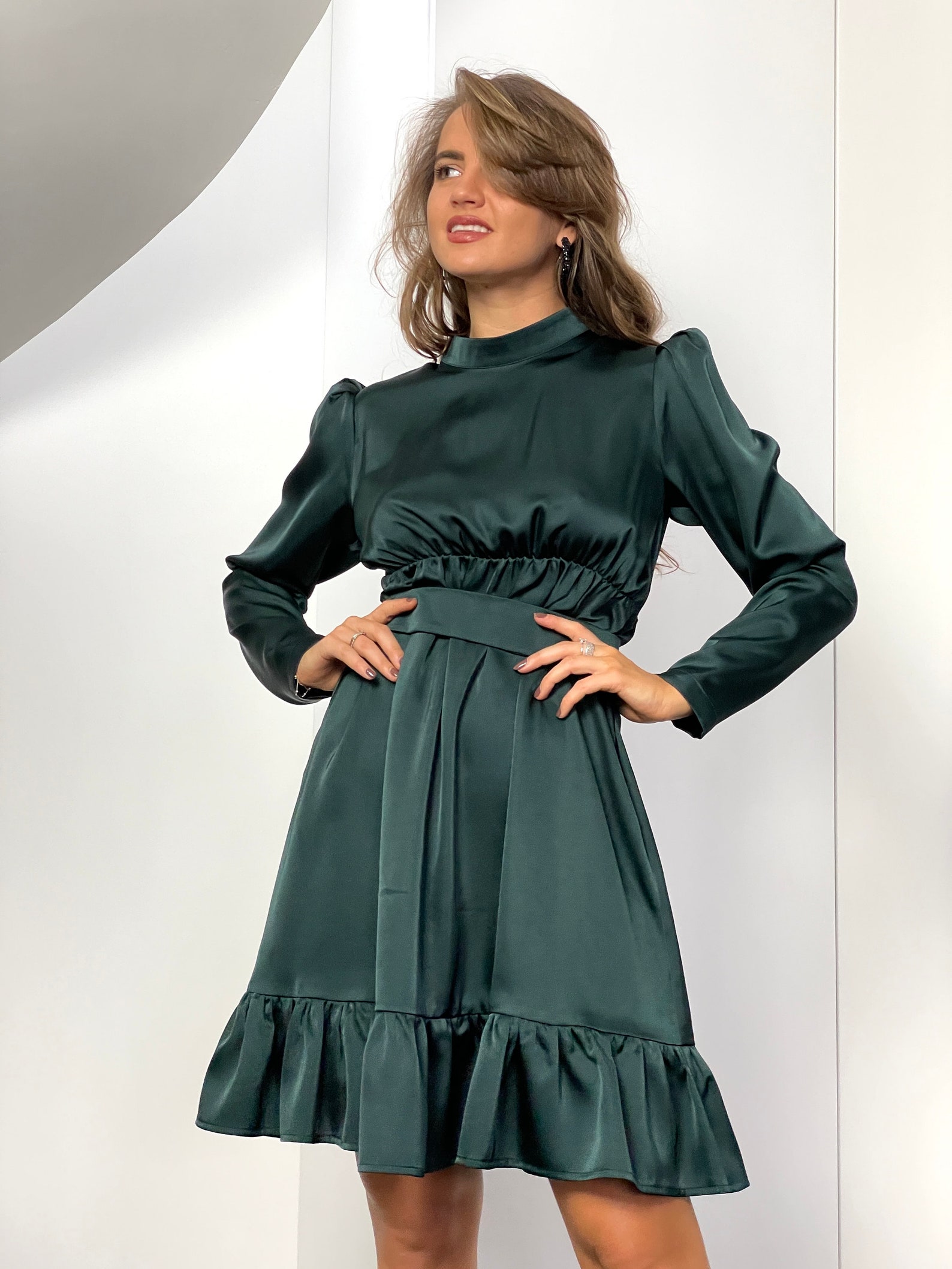 Ruffle Dress Christmas Party Dress Green Dress Dress With Etsy