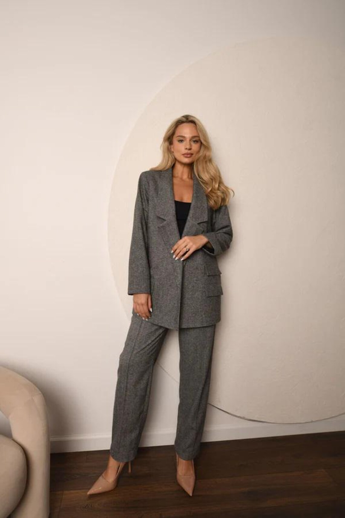 🌸Women’s Gray Splicing Suit - Global OL Fashion main image 0