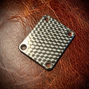 Van Dyke-Harms Extra Thick Stainless Steel, Engine Turned Neck Plate with Screws, Fits Fender-style, 4-bolt guitars