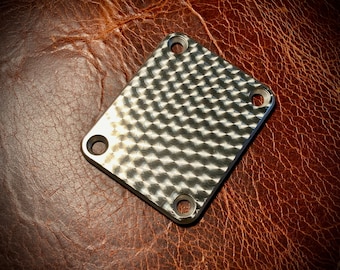 Van Dyke-Harms Extra Thick Stainless Steel, Engine Turned Neck Plate with Screws, Fits Fender-style, 4-bolt guitars