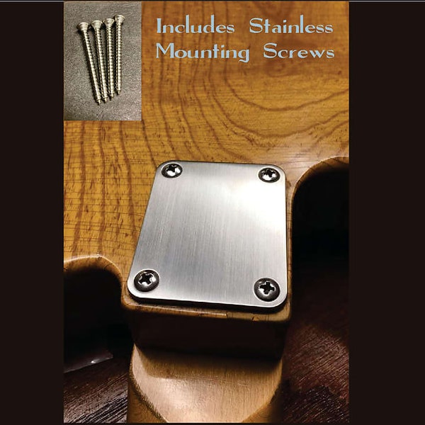 Van Dyke-Harms Extra Thick Stainless Steel Neck Plate with Screws, Fits Fender-style, 4-bolt guitars