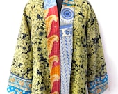 Reversible Vintage Cotton Kantha Jacket Hippie Floral Quilted Handmade Fashionable Coat