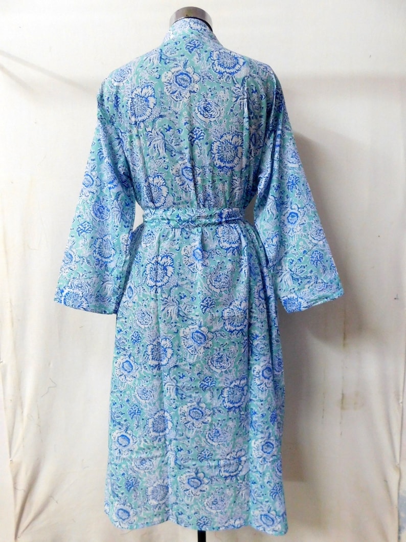 Indian Cotton Floral Block Printed Long Kimono Women Sleepwear Dressing Gown Intimates Bridesmaid Robe
