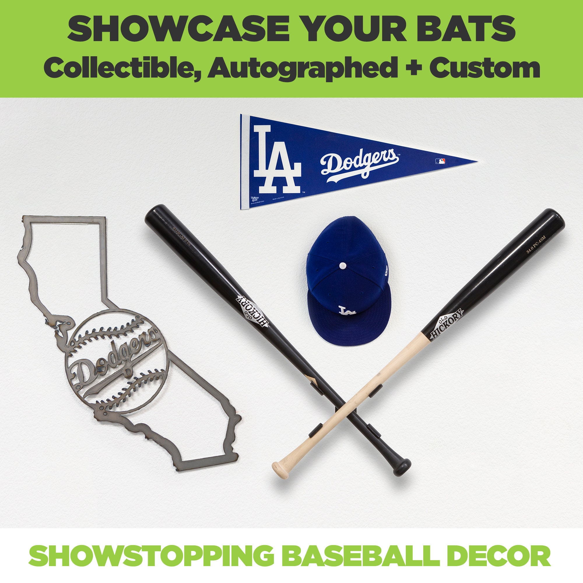 Crossed Baseball Bat Mount | Heavy-gauge Steel Wall Holder | Sports ...