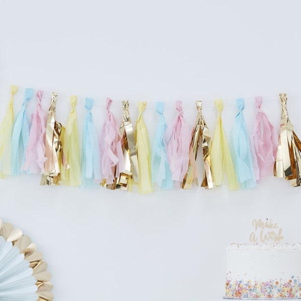 Tassel Girlande pastellfarben mit gold