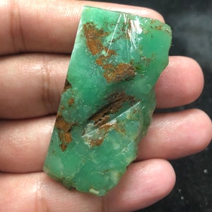 171.8Ct Natural Bright Green Chrysoprase Rough | Raw Healing Crystal, Australian Chrysoprase Slice For Jewelry & Spiritual Energy 57x30x12MM