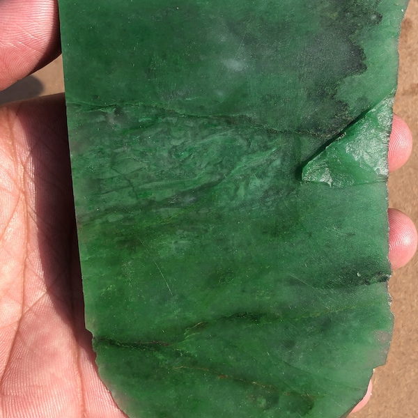 Fabulous Quality, 100% Natural Green Jade Gemstone Rough Slice, Healing Jade Protection, Raw African Jade For Jewelry Making, 396.03 Grams,