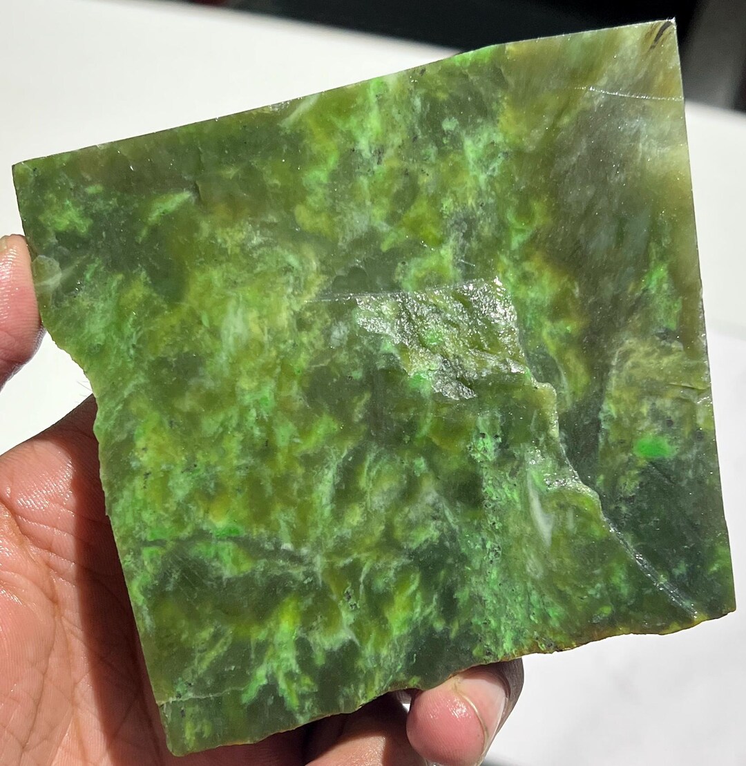 Unpolished Natural Jade Rough Stone | Raw Gemstone Slice 243g ...