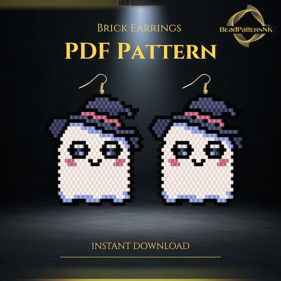 Cute Halloween Ghost Earrings Brick Stitch Pattern Beading pattern Seed bead earrings Miyuki delica Beading jewelry design - PDF download