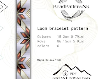 Beaded Flowers Loom Bracelet - Miyuki Delica Beading Pattern, Bead Loom Bracelet Pattern PDF, Seed bead pattern.