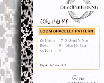 Cow Print Bead Loom Bracelet Pattern Beadweaving design Miyuki Seed bead Delica beadwork jewelry DIY beading tutorial PDF instant download