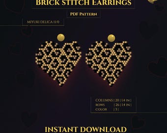 Brick stitch Leapard Heart earrings pattern Beading PDF Miyuki Delica seed bead Valentine design for handmade jewelry PDF