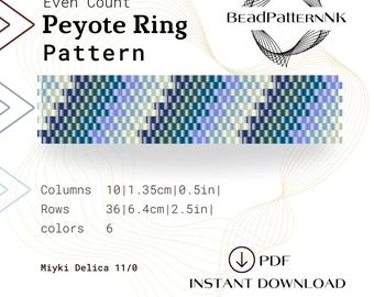Peyote Ring Pattern PDF, Miyuki Delica 11/0 Bead Chart, Even Count Blue Ombre Gold Ring Design Beadwork jewelry
