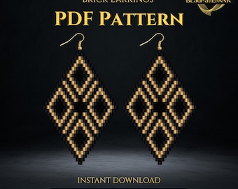 Beaded Earrings Pattern – Brick Stitch, Miyuki Delica, Diamond Shape – Beading Patterns, Seed Bead Earring Patterns, Beadwork Jewelry PDF